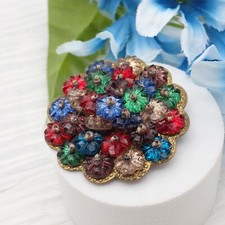 Vtg Unsigned Miriam Haskell Glass Molded Flower Cluster Flower Brass Pin Brooch