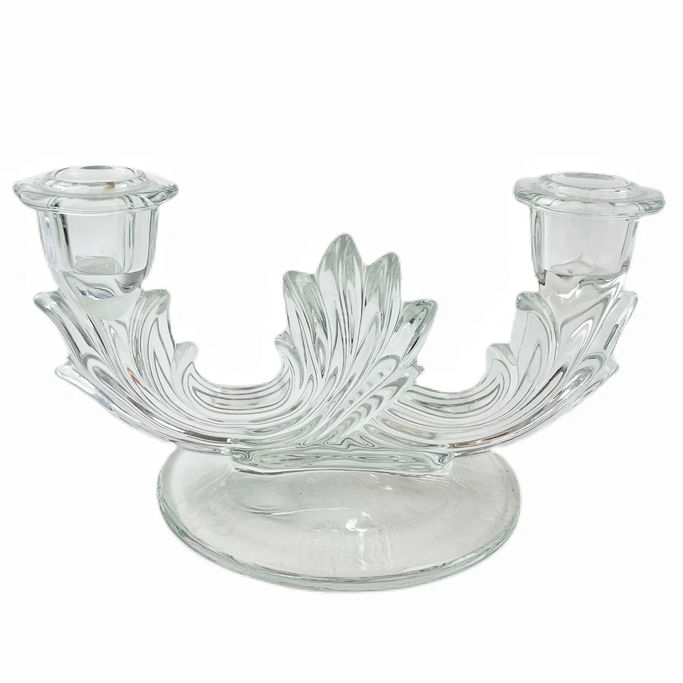 Vintage Fostoria Baroque Pattern #2496 Duo Double Candlestick Holder Clear Glass - Image 3 of 4