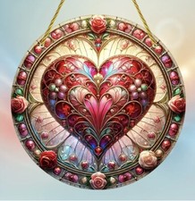 Valentine, Heart, Love Hanging Sun Catcher, Stained Glass Look Acrylic