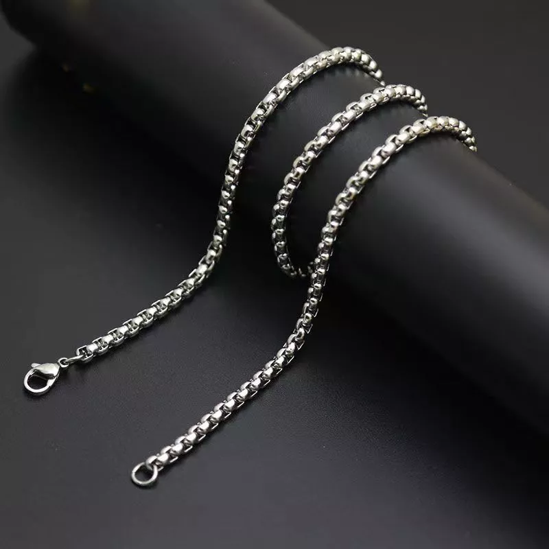 New Pure Titanium 3mm Square Rolo Box Chain Unisex Necklace Anti-allergy 22 inch