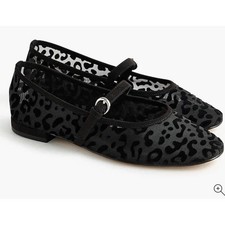 CO320 J. Crew Factory Mary Jane Ballet Flat Black Mesh Leopard Faux Suede 8 NEW