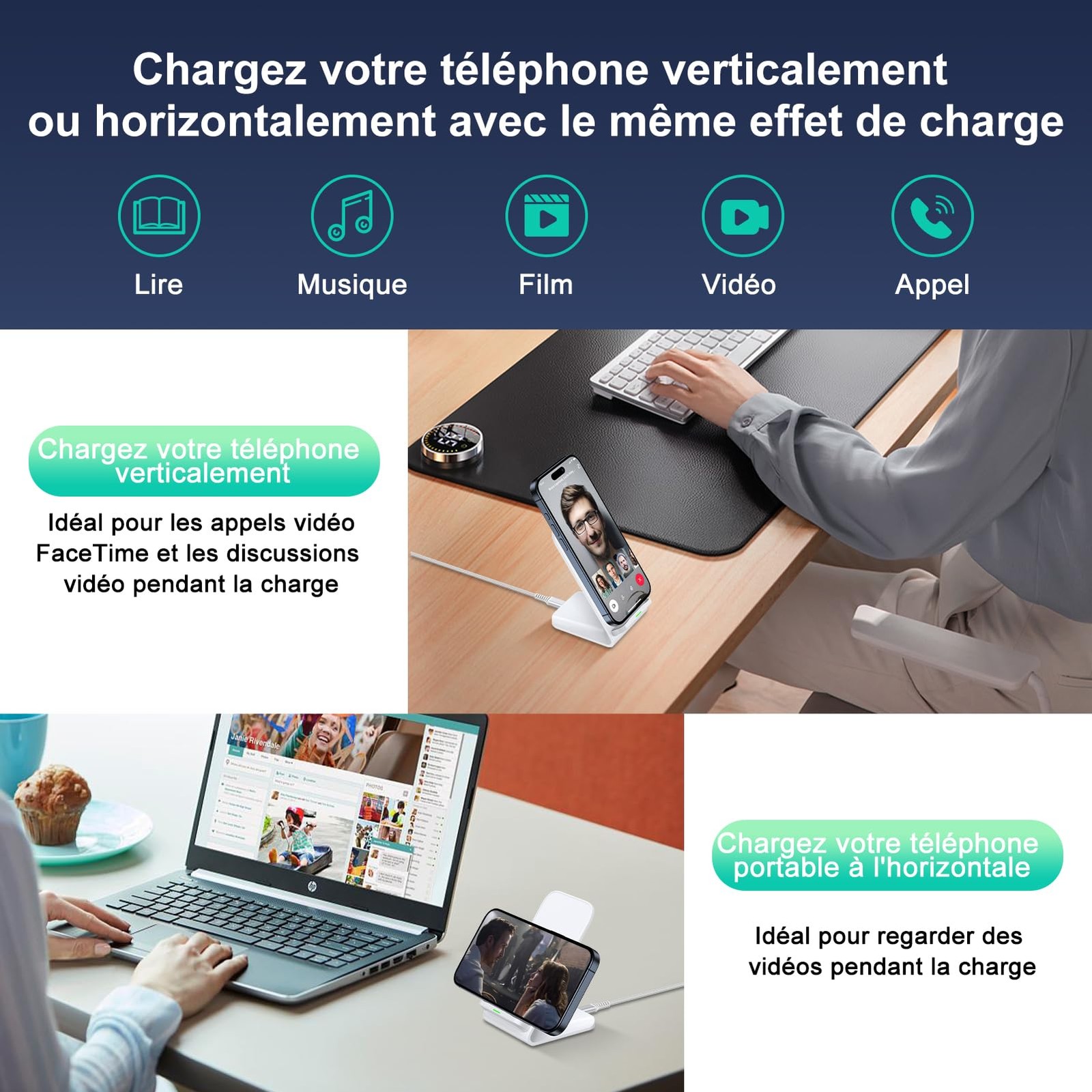 Chargeur à induction discret de table de chevet pour iPhone 16