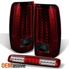 Fit 99-02 Chevy Silverado Gmc Sierra Red Smoked Led Tail Lights3rd Brake Light