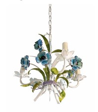 Vintage Floral Chandelier Blue Flowers 30cm Tall Ceiling Pendant Light