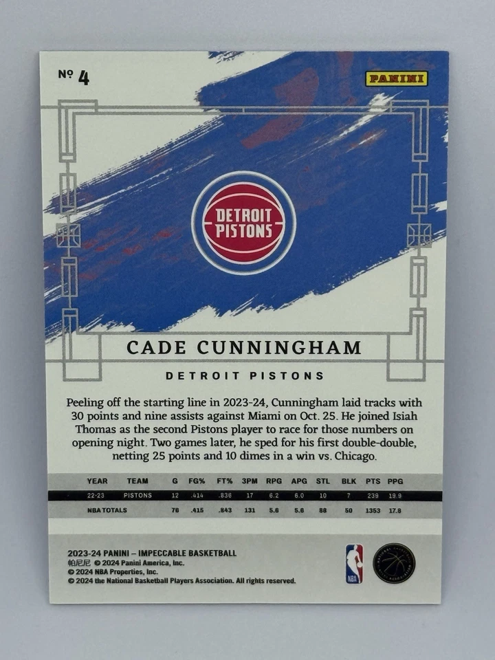 2024 Panini Impeccable Basketball #4 Cade Cunningham /25 - Image 2 of 2