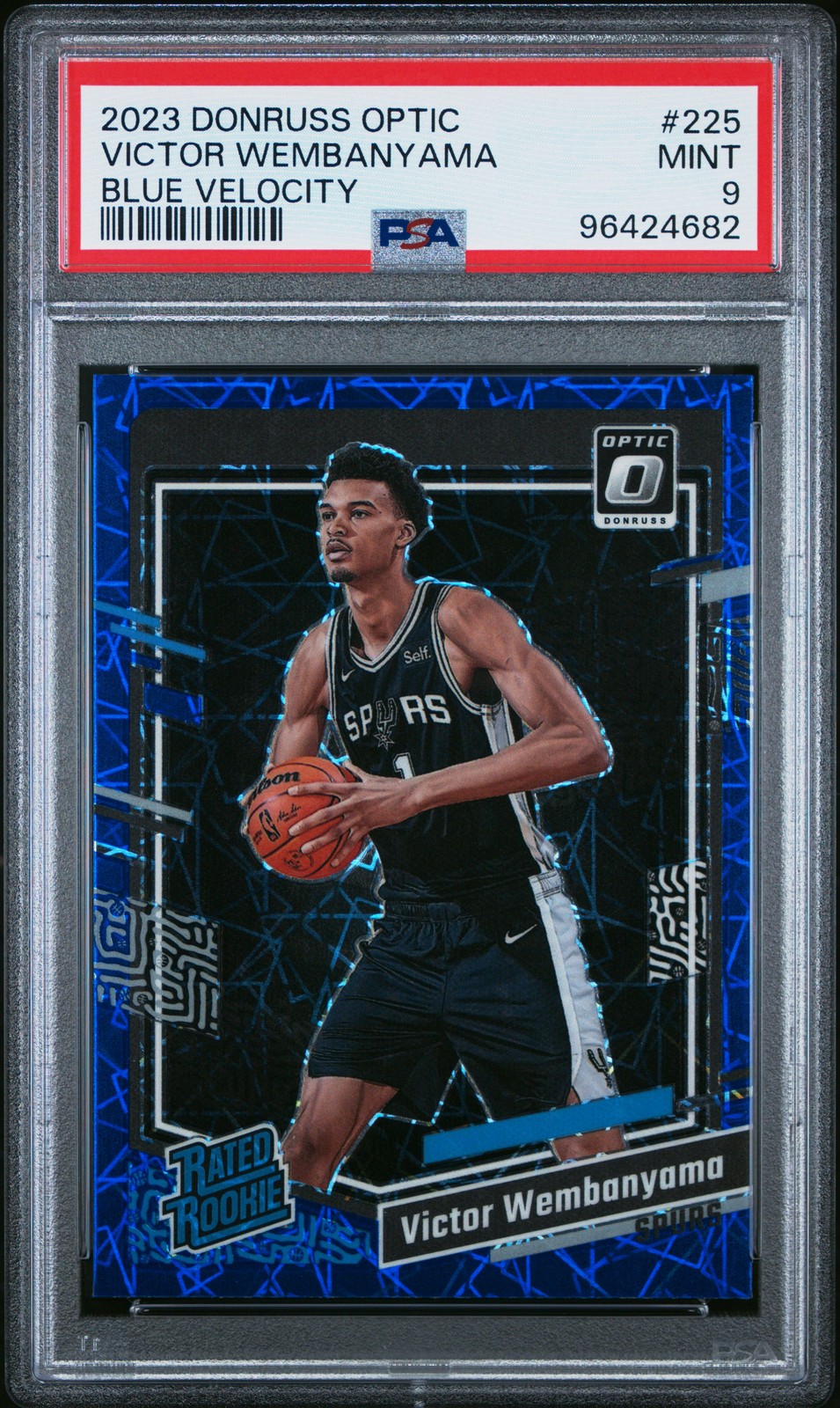 2023 PANINI DONRUSS OPTIC BLUE VELOCITY #225 VICTOR WEMBANYAMA PSA 9