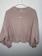 Nike Phoenix Fleece Crewneck Sweatshirt Women L Beige Oversized Center Swoosh