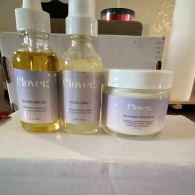 Clover Skin Care Set Brightening Oil, H2Glow+ Serum, Balancing Water Balm