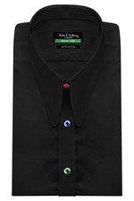 Mens Long Spear Round Point Collar Black Shirt Colorful Buttons 1930s Goodfellas