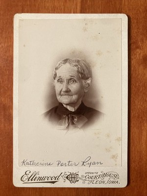 Old Woman ID'd Katherine Porter Ryan Cabinet Card Antique Photo Leon IA 