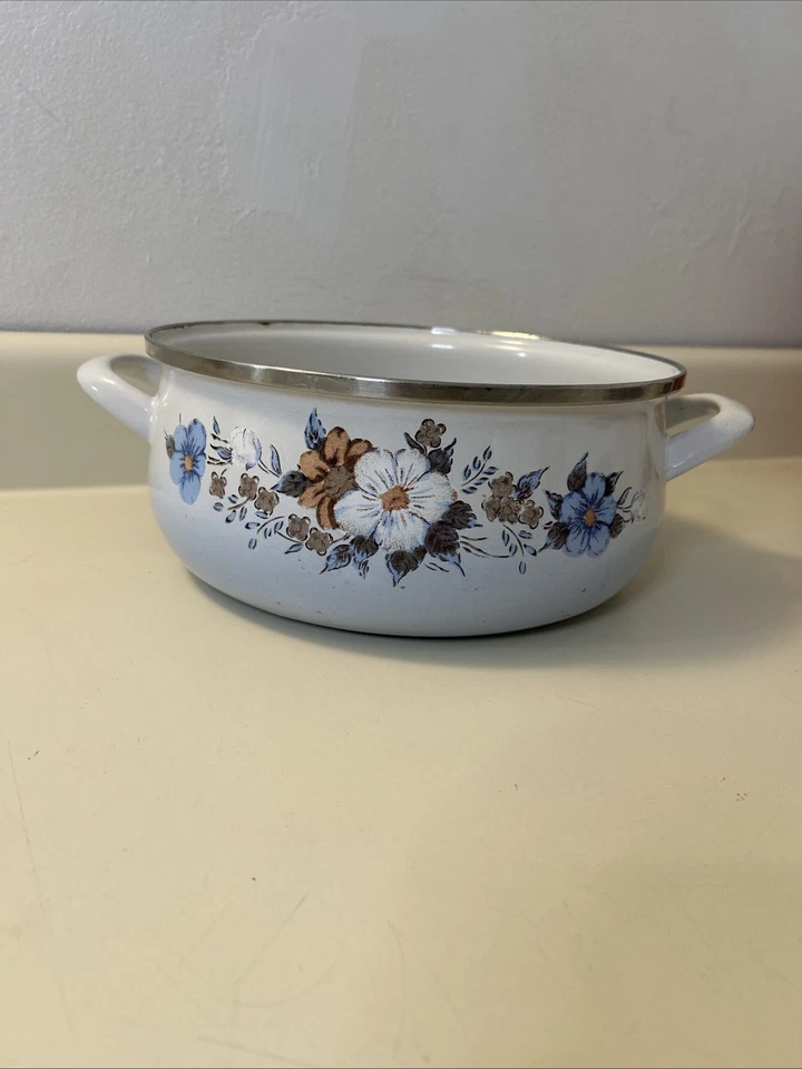 Vtg Crowning Touch Spring Harvest Blossom Porcelain Enamel Cookware Pot 8.5 READ - Image 2 of 4