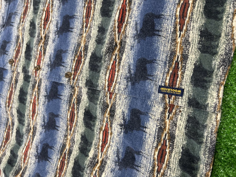 Camisa Woolrich Para Hombres 2XL Azul Verde Suroeste Alce Franela Azteca Abotonada Foto 4 de 4