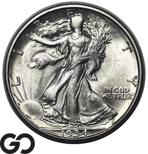 1934-D Walking Liberty Half Dollar, Swirling Luster, Choice Gem BU++ Better Date
