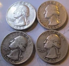 90% Silver Washington Quarters- 4 Coin Lot- Exact Coins Pictured-LOTE