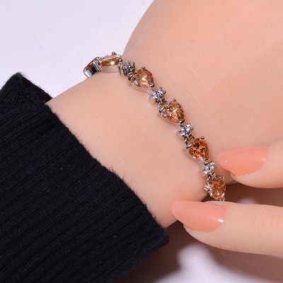 Heart - Morganite 925 Sterling Silver Tennis Bracelet 7.99'' B_9734_684_21
