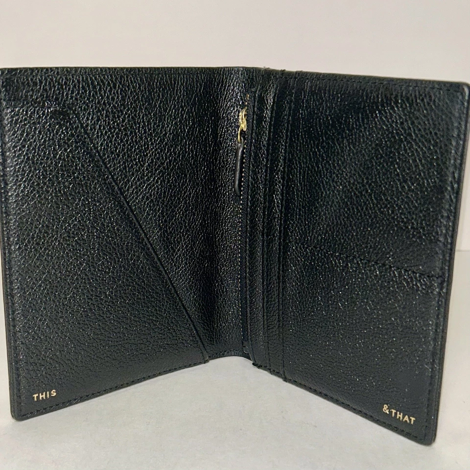 Estuche para pasaporte/cartera de cuero granulado fósil 4,5" x 5,5" dorado y negro NUEVO Foto 4 de 4