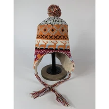 Winter Teen Chullo Hat Sweater Print Reindeer Deer Orange Plaid Red Blue Winter