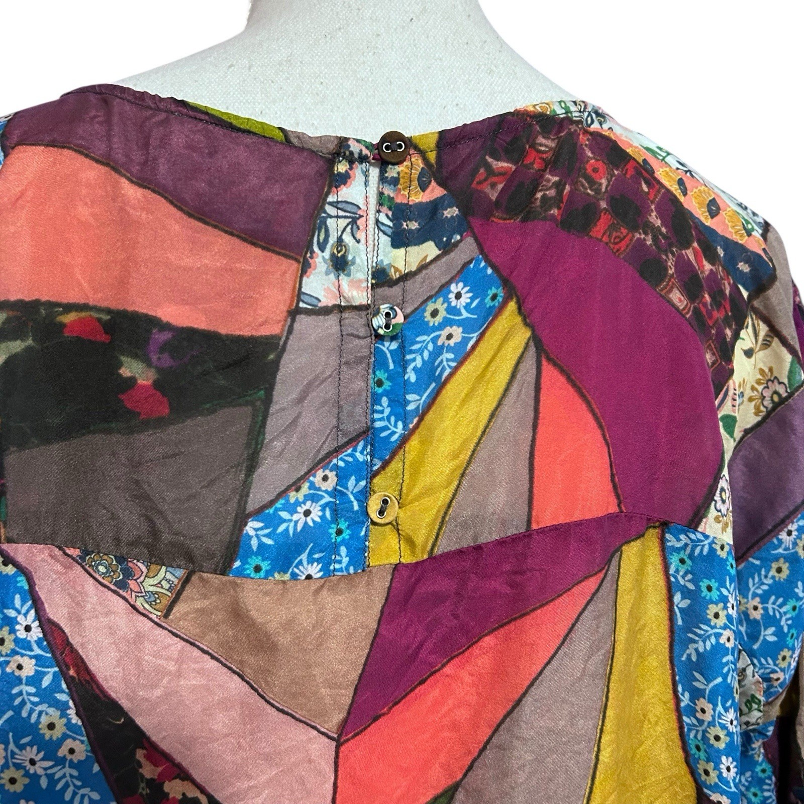 JOHNNY WAS Eloise Silk Patchwork Print Flutter Sl… - image 5