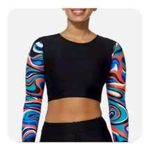 Reebok top rashguard womens L Large black J422651 cropped UPF 50  64 ladies