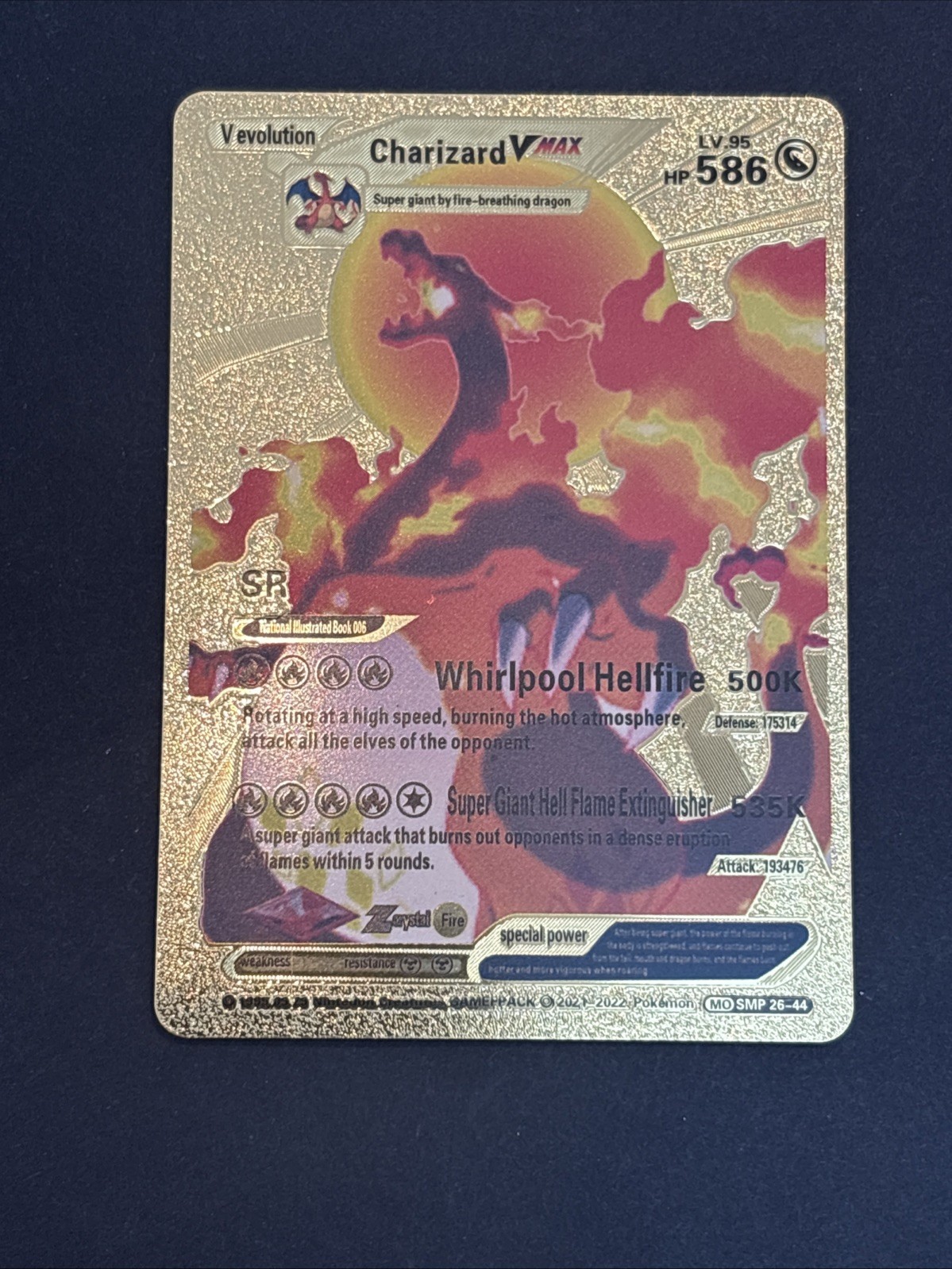 Pokémon Charizard V Gold Foil Fan Art Pokémon Card LV. 95 HP 586