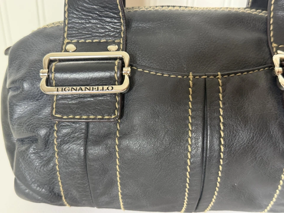 Bolso de Hombro Tignanello Vintage Negro Cuero Genuino Doble Asa Cartera Hobo Foto 4 de 4