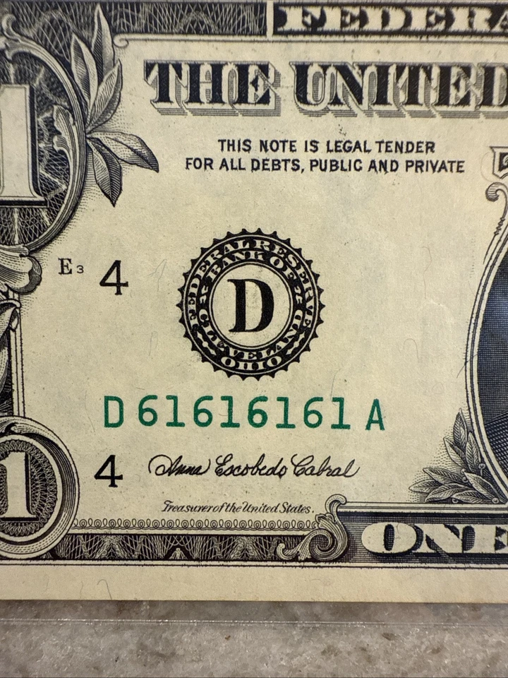 Super Repeater Fancy Serial Number $1 2006 FRN (61616161) Fr. 1932-D PCGS50 - Image 2 of 4