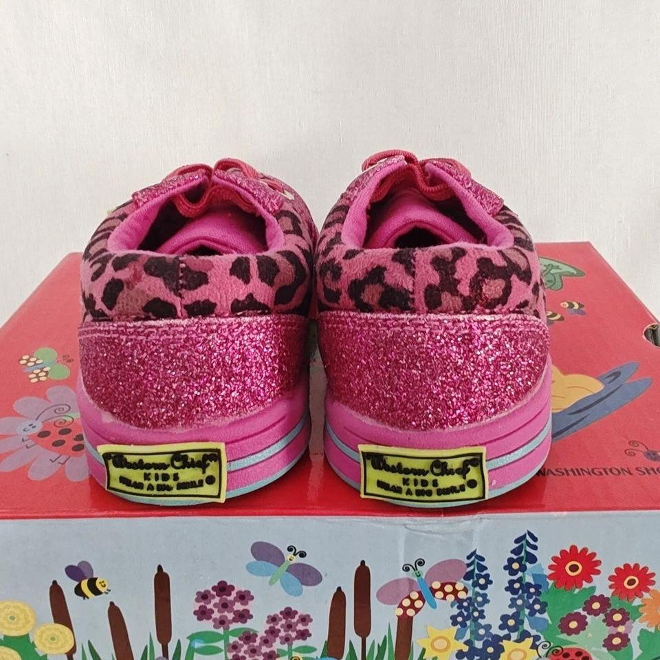 Western Chief Kids Sneaker Flashy Leopard Pink Glitter Black Lace Up 9 New Foto 3 de 4