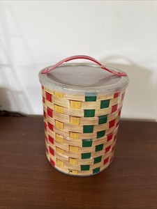Vintage Folgers Basket Weave Can With Handle Lid
