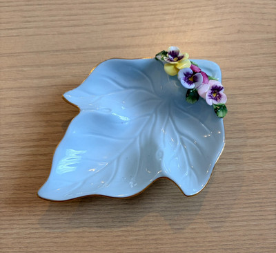 Adderley Bone China Leaf Dish Pansies England Floral Vintage Trinket