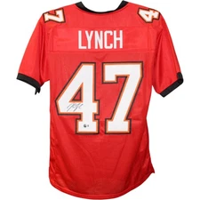 John Lynch Autographed/Signed Pro Style Red XL Jersey Beckett Witness 51439