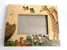 Handcrafted Noah's Ark Wooden Painted Animals Picture Frame 3" x 5" Baby Photo