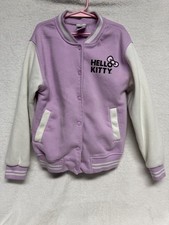 Hello Kitty Girls Varsity Jacket Pink White Snap Front Fleece Size 8/10