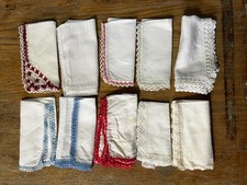 VINTAGE Lace Tatted Edge Hankies Handkerchiefs Set of 10 White Pink Blue Red