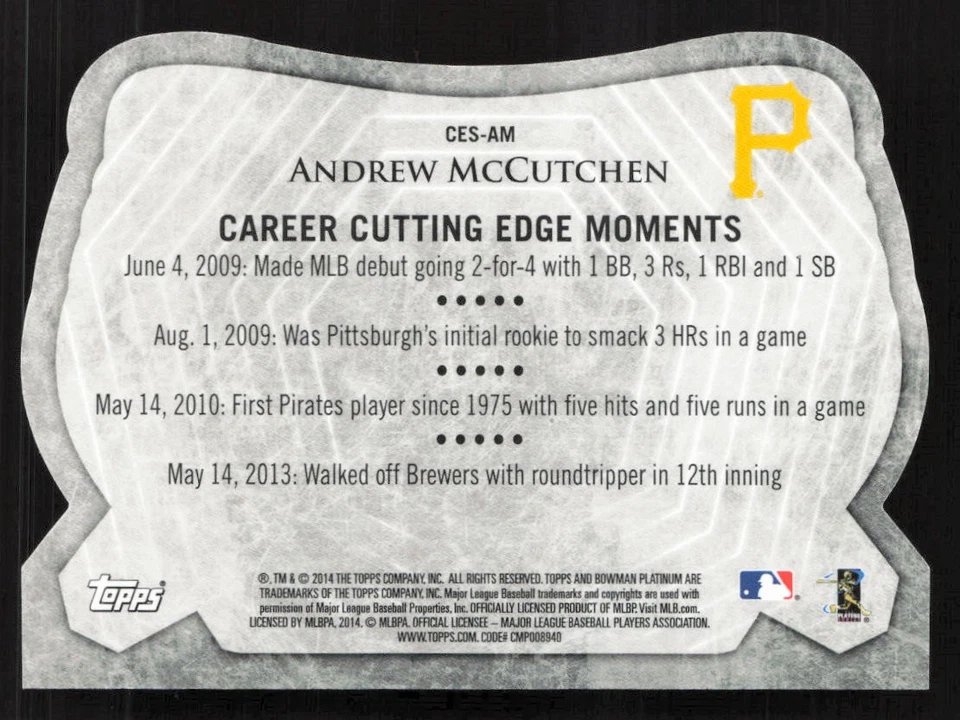 2014 Bowman Platinum Andrew McCutchen Cutting Edge Stars #CES-AM Card - Image 2 of 2
