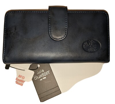 Buxton Heiress Leather Ensemble Checkbook Wallet, Navy