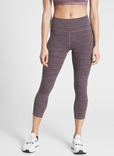 Athleta Ultimate Linear Lines Capri,Black/ Volcanic Violet SIZE M 531307 T0803