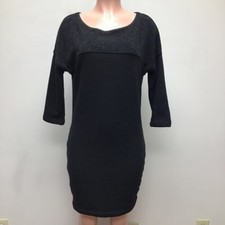 Three Dots Womens Sweater Dress Black Stretch Scoop Neck 3/4 Sleeve USA M