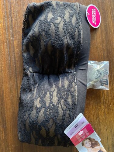 NWT Maidenform Dream Lace Bandeau Bra wireless Style 40902 Black Beige