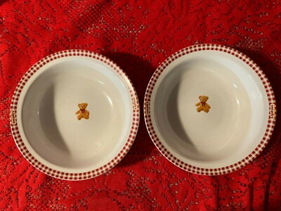 Lot of 2 Lipton Gund Teddy Bear Childs Soup Bowl Advertising Promotion Gingham