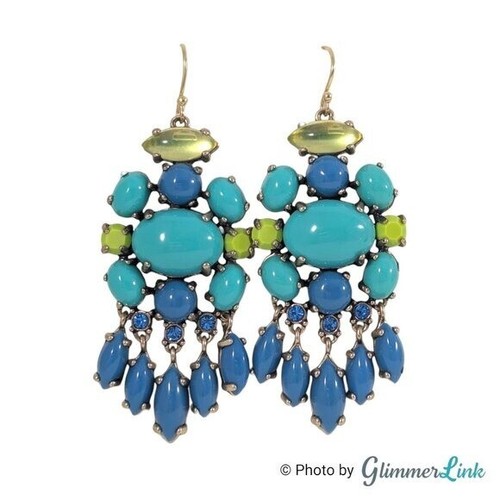 Pendientes colgantes Stella & Dot Aviva azul verde azulado y lima tono dorado