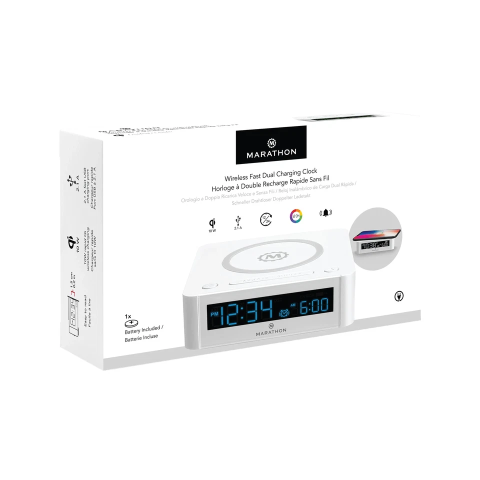 Reloj Despertador Digital Doble Carga Inalámbrica Rápida Maratón 11cm Blanco Foto 4 de 4