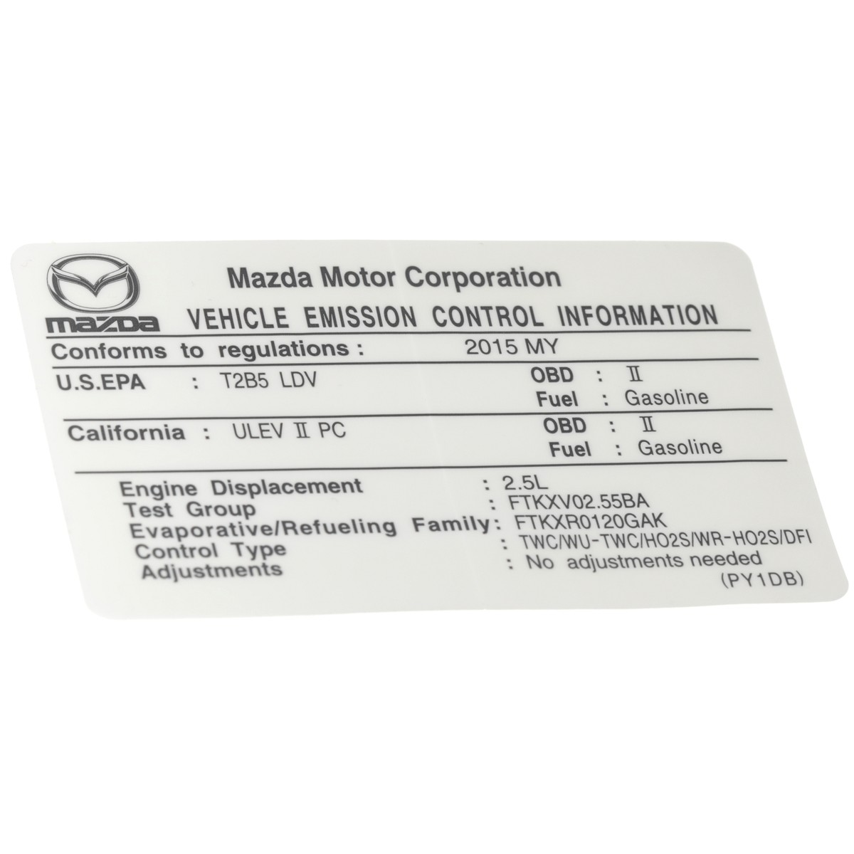 NEW OE GENUINE Mazda Emission Label Engine Compliance Sticker