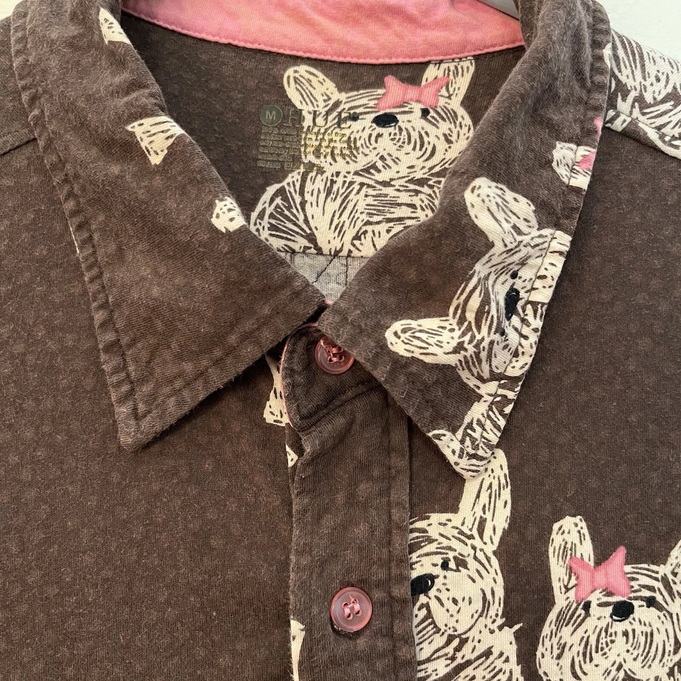 Tono Mujer Pijama Abotonado Camisa Dormir Bulldog Francés Talla M Marrón Rosa Algodón Foto 2 de 4