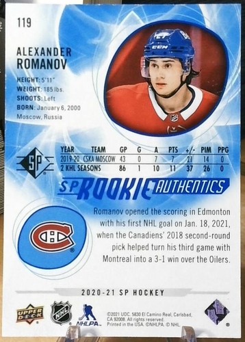 2020-21 Upper Deck SP Rookie Authentics u-pick - Picture 28 of 54