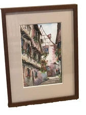  Vintage French Impressionist Watercolor Street Scene Colors Signed Fine Art