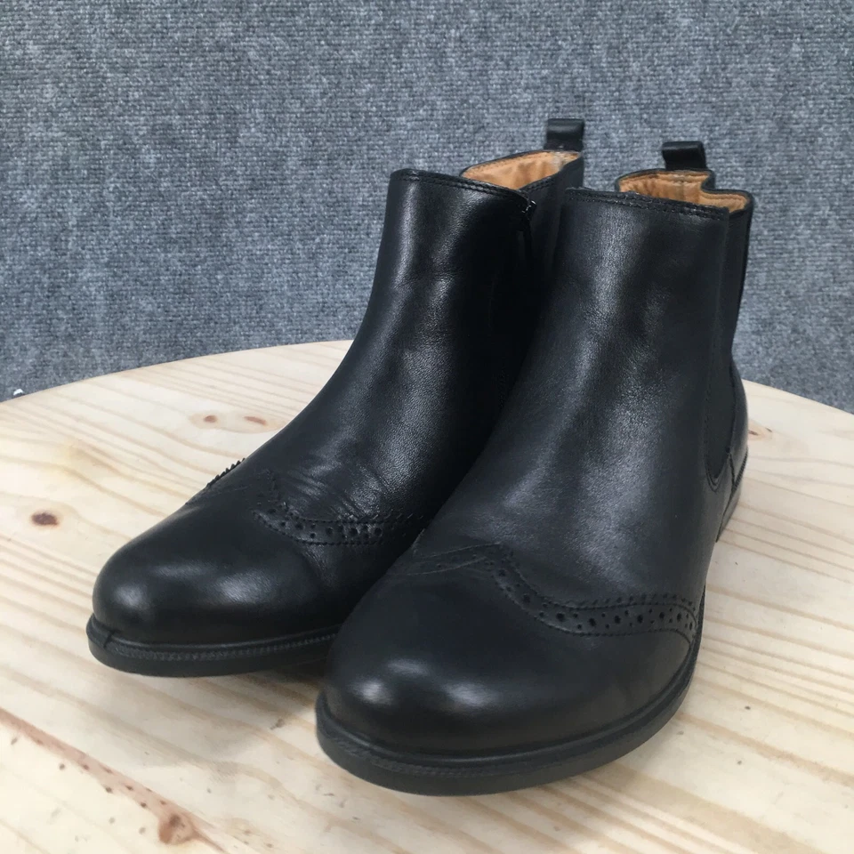 Hotter Boots Womens 7 Chelsea Booties Black Leather Almond Toe Side Zip Heels - Image 3 of 4