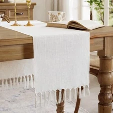 Linen Style Rustic Table Runner, Farmhouse Cotton Linen 13×72 Inch Off White