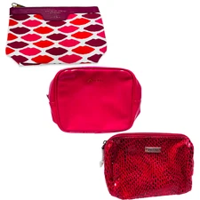 3 pack SHISEIDO Estee Lauder Lips Pink Zipper Close Makeup Bag Travel Pouch NEW