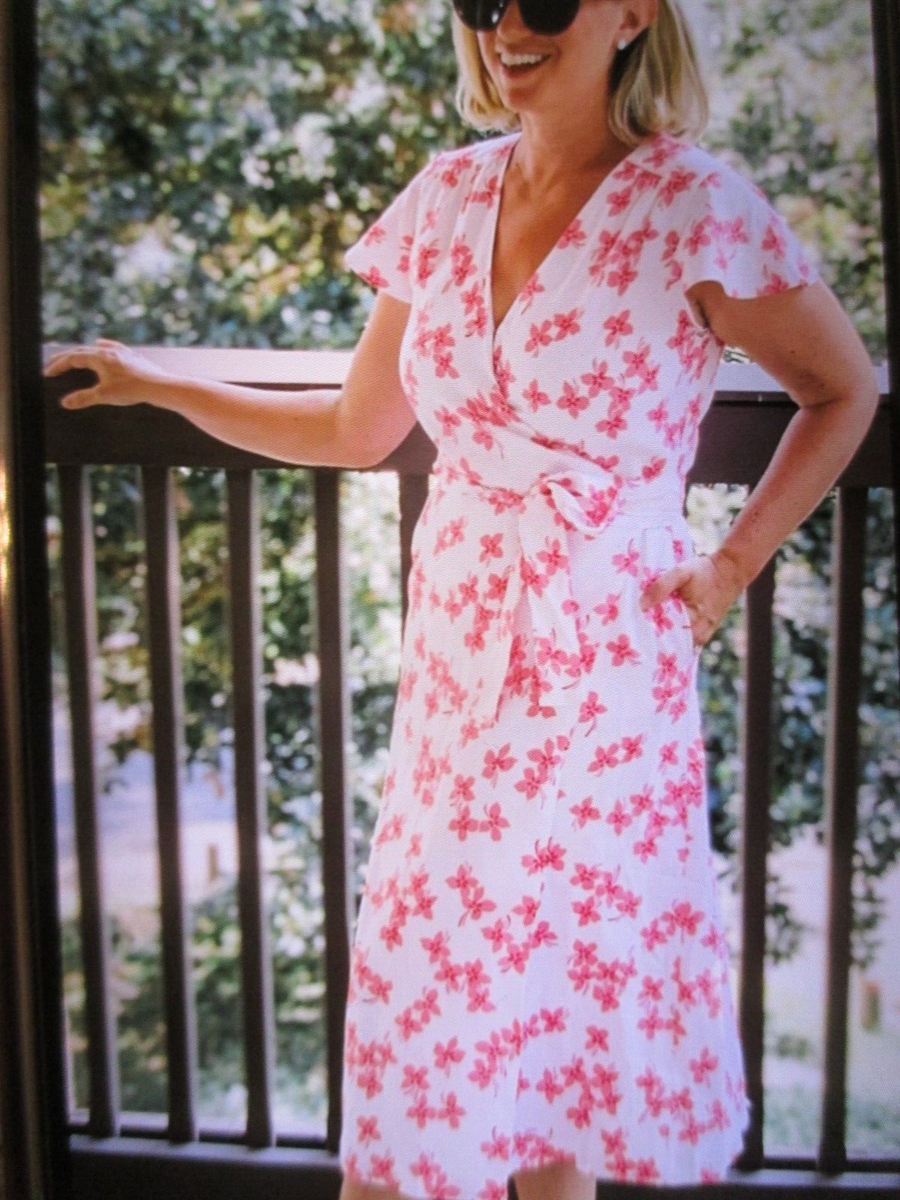 pink and white wrap dress Draper James Pink & White Floral Linen Wrap Dress Size 12 NWT