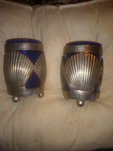 Vintage Brass or Nickel? And Cobalt Candle Holders Made In India Seashell Design